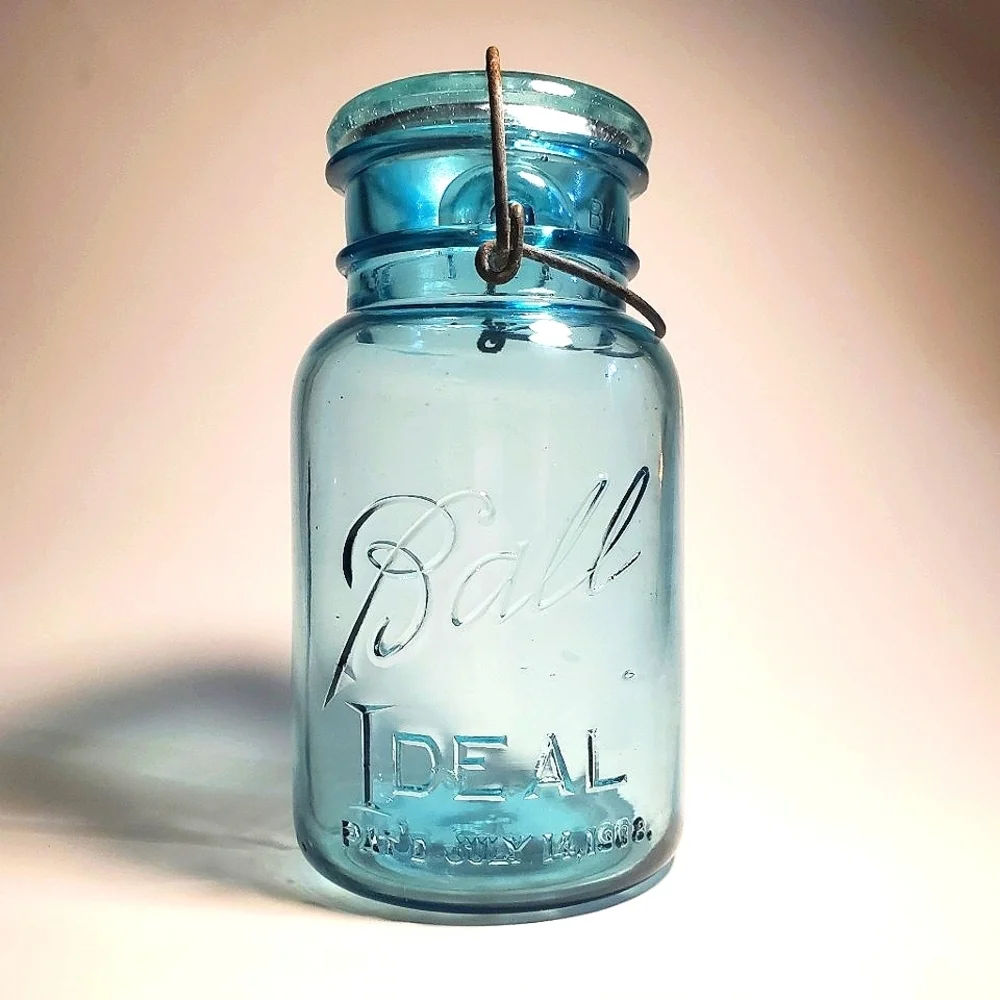 BALL Ideal Canning / Mason Jar 1 Quart Aqua Blue Mold #4 Vintage 1923 To 1933